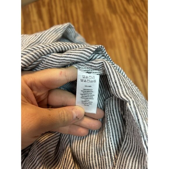 Tahari Dress Plus Size 1X Blue White Striped 100% Linen Shift Minimalist Coastal - Picture 9 of 9